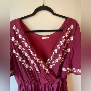 Maxi Dress - Large - Wine Colored with Floral Accents